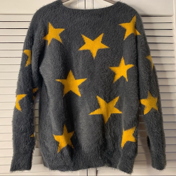 &Merci Sweaters - &Merci Fuzzy Stars Blue Gold Sweater
